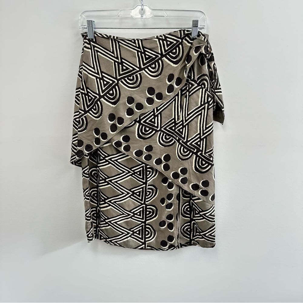 ⛔️SOLD⛔️Anthropologie Maeve Edessa Linen Brown Tribal Print Sarong Wrap Skirt Si - Picture 6 of 12